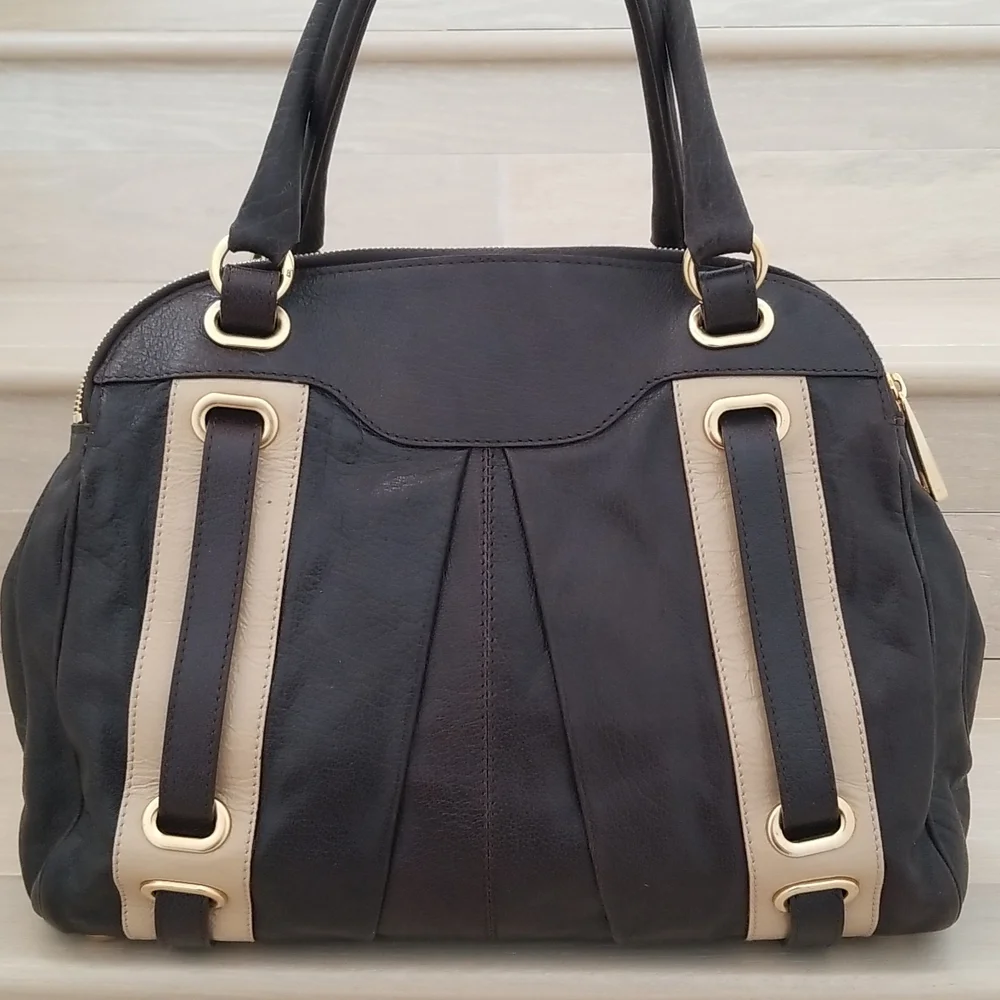 Marc Jacobs Hudson Striping Leather Satchel with Leather Lining in Dark …